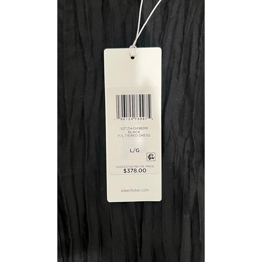 Women's new Eileen Fisher Black Tiered Midi Dress L - Picture 5 of 9